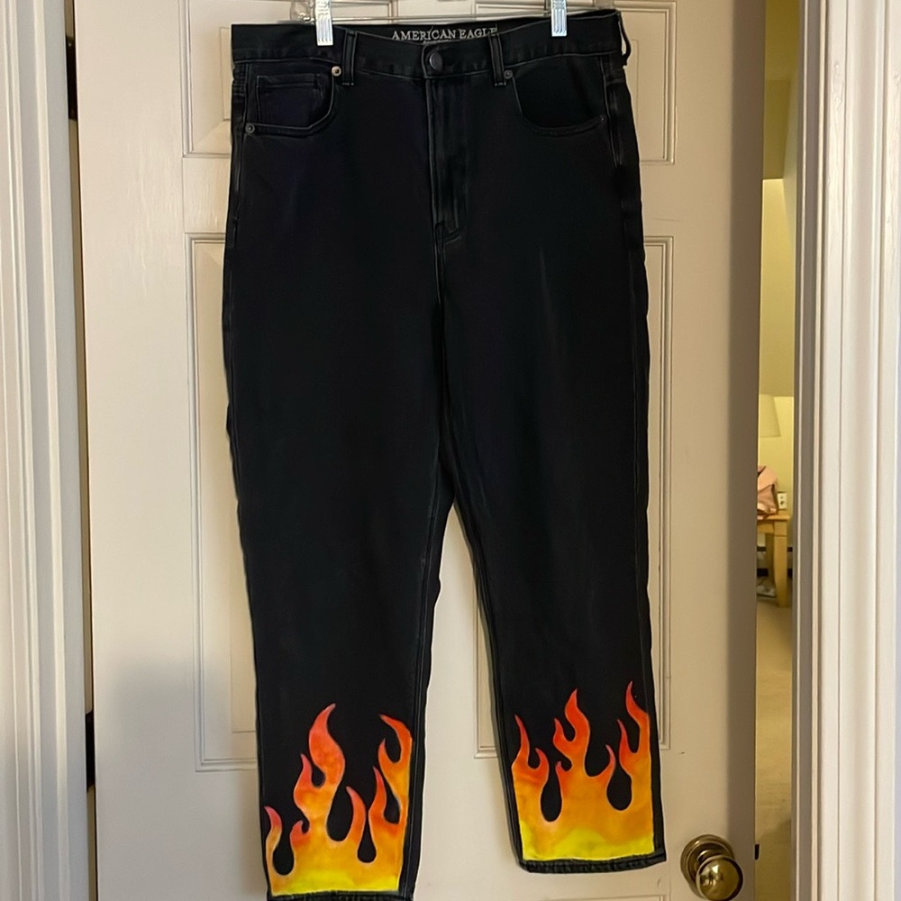 American Eagle hand painted flame jeans size 12